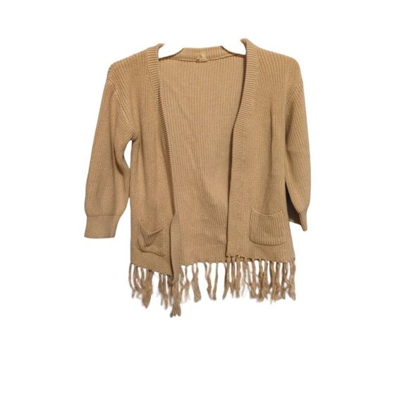 Beige Little Girls Size Youth Large Open Front Long Sleeve Cardigan - Picture 1 of 7